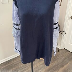 Hanna Women’s Blue and White Stripped Ruffle Long Sleeve Cotton Navy Size Large